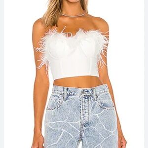 Superdown White Feather Trim Bandeau